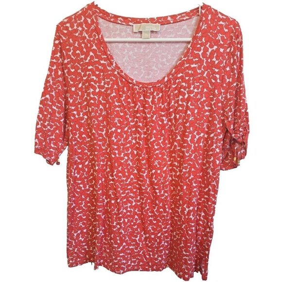 Michael Michael Kors XL Floral Multicolor Short Drawstring Sleeve Scoop Neck Top - Picture 1 of 7